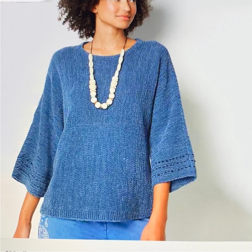 Pure Jill Indigo Knit Sweater Kimono Bracelet Sleeves Lagenlook Artsy Boho Sz M
